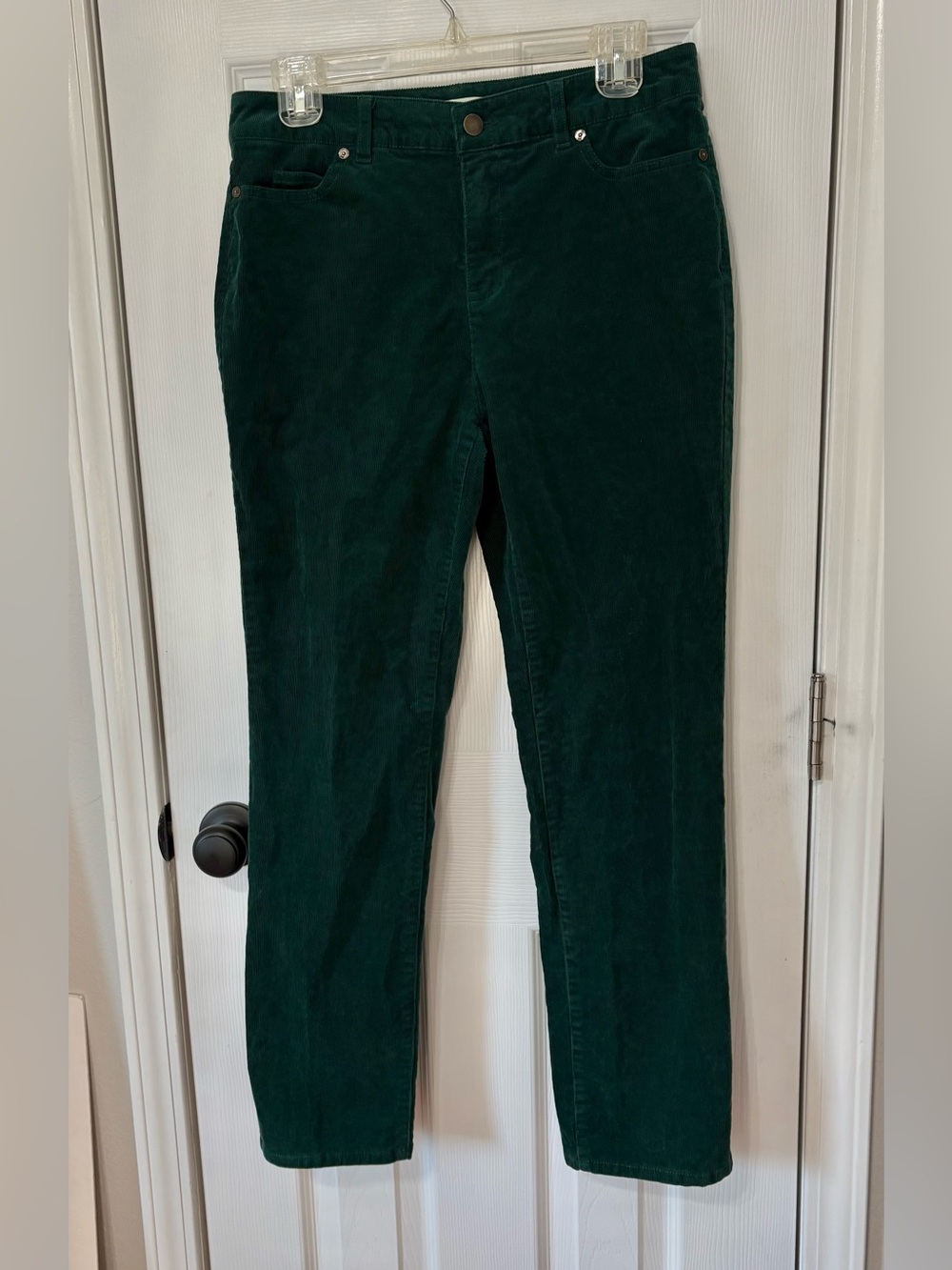 Coldwater Creek Size 6P Dark Green Fine Wale Corduroy Pants Straight Leg